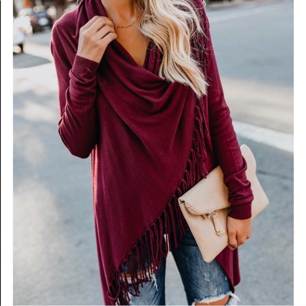 NWT Fringe Wrap Drape Cardigan Shawl Sweater